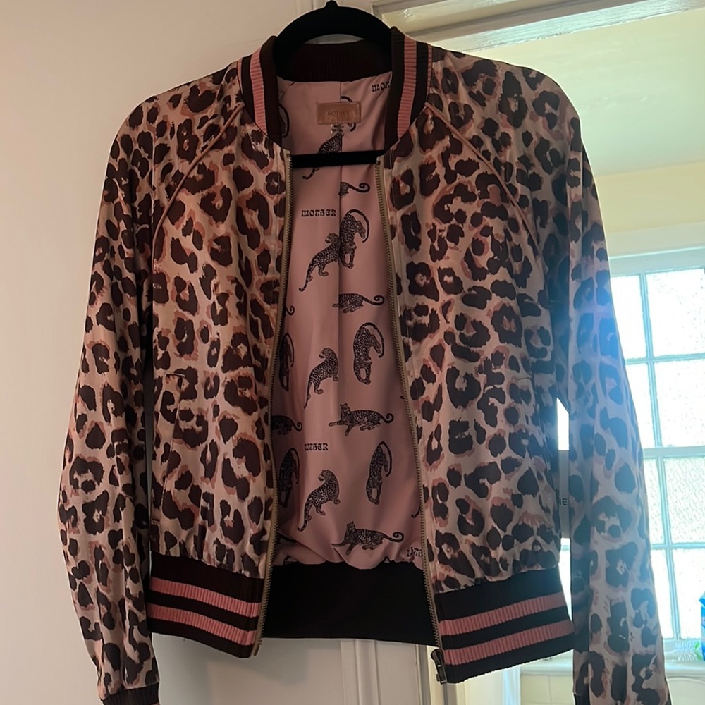 Letterman pink and brown cheetah print light jacket with pockets (Mother brand)